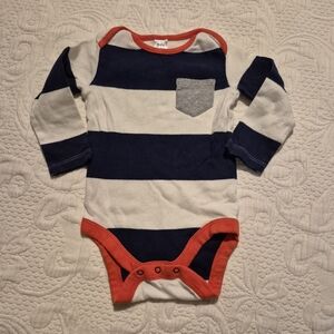 Baby boden boys 6-12 months blue & white stripe bodysuit GUC